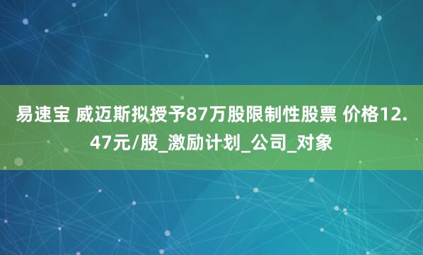 易速宝 威迈斯拟授予87万股限制性股票 价格12.47元/股_激励计划_公司_对象