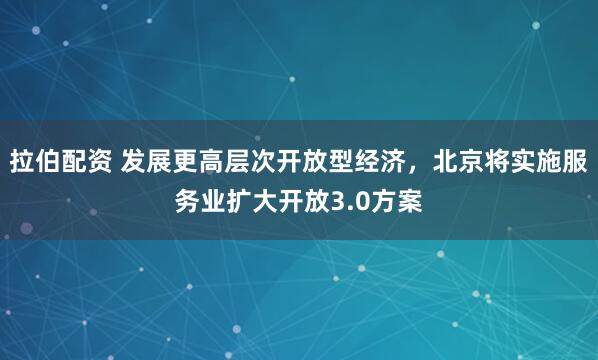 拉伯配资 发展更高层次开放型经济,北京将实施服务业扩大开放3.0方案