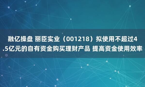 融亿操盘 丽臣实业（001218）拟使用不超过4.5亿元的自有资金购买理财产品 提高资金使用效率