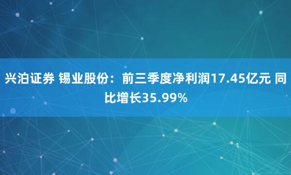 兴泊证券 锡业股份：前三季度净利润17.45亿元 同比增长35.99%