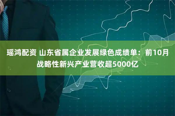 瑶鸿配资 山东省属企业发展绿色成绩单:前10月战略性新兴产业营收超5000亿